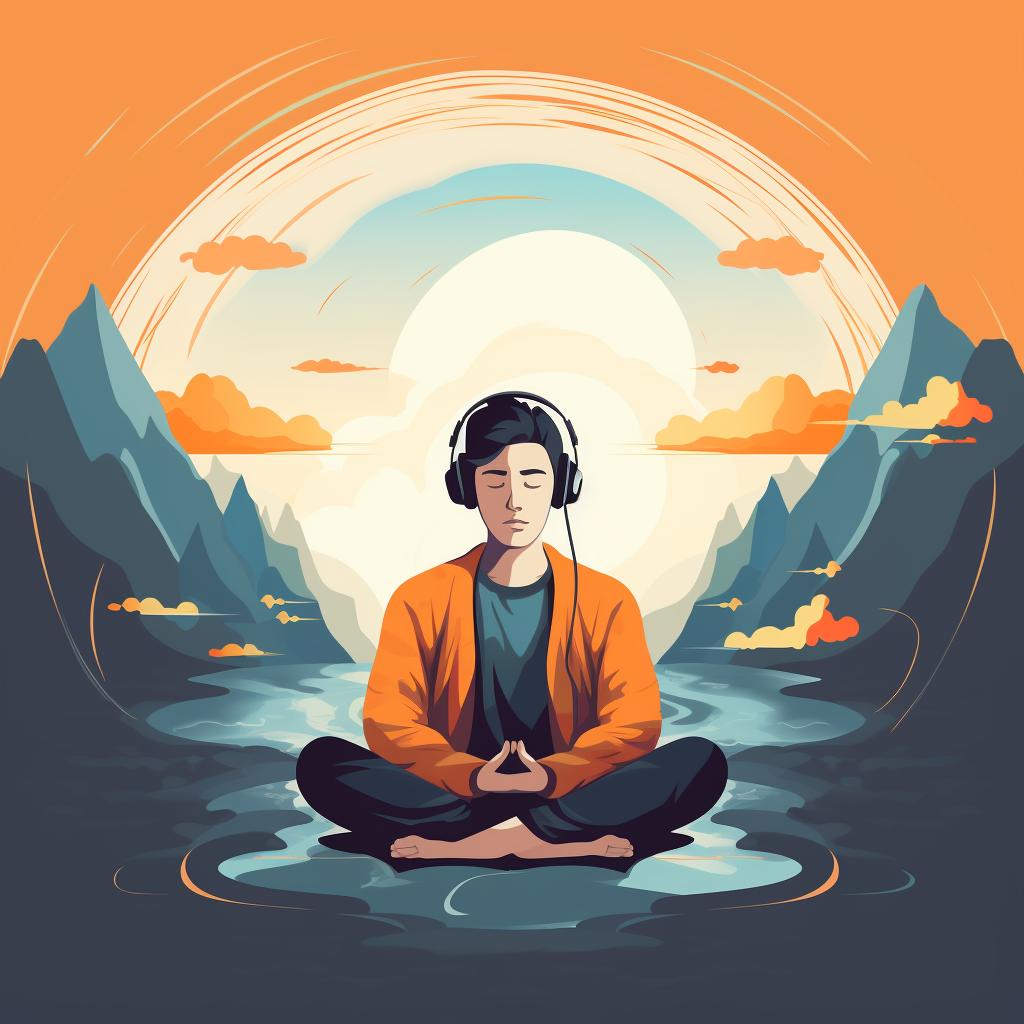 A person meditating with the music volume gradually decreasing